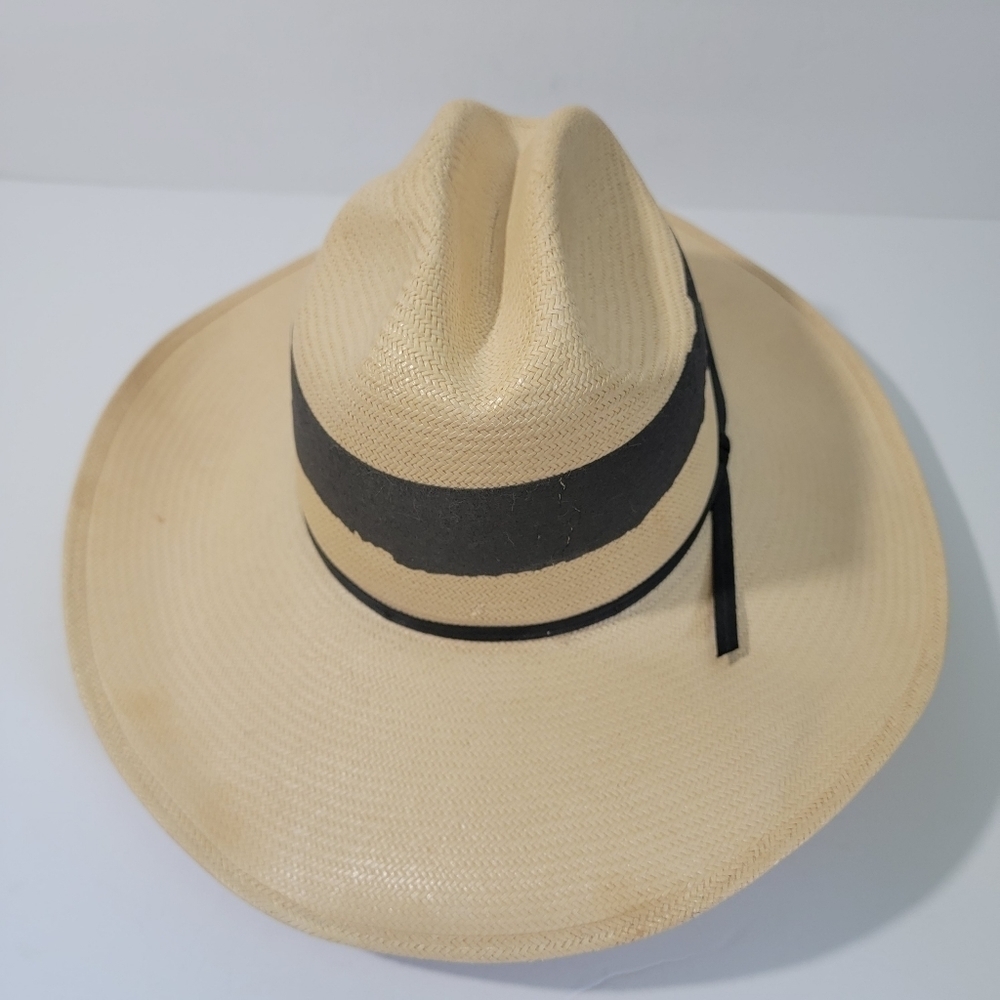 Larry Mahan The Corral By Milano Hat Tan Bandido 100% Straw Hat 6/8-55 Long Oval - Picture 5 of 12